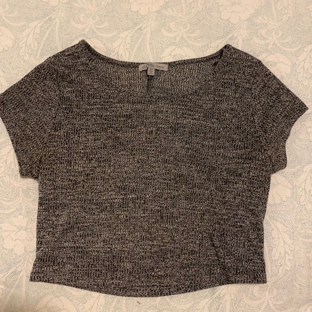 Charlotte Russe Black and Gray Open Back Crop Top
